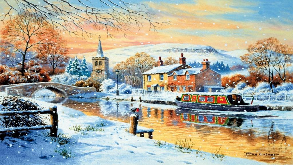 英语运河船冬季壁纸 高清图片 壁纸 自然风景 桌面城市