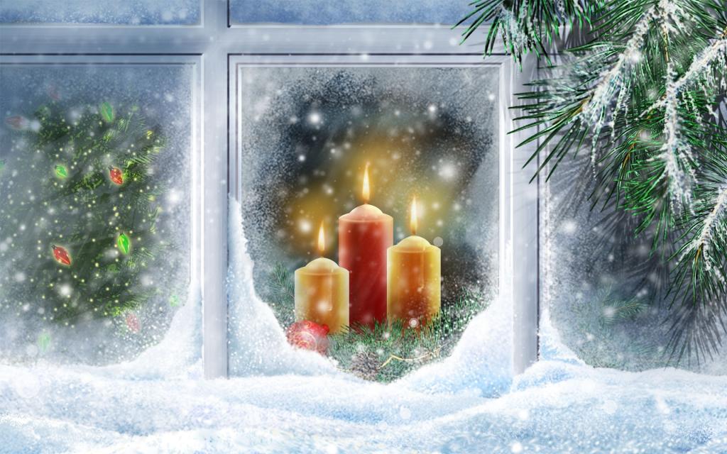 温暖的烛光圣诞节雪壁纸