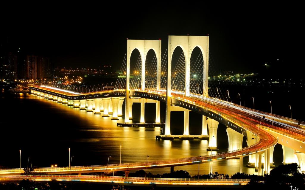夜晚的城市桥,照明,灯光壁纸