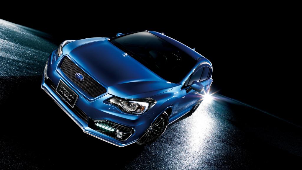 subaru impreza sport hybrid blue car at night wallpaper