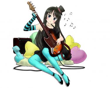 K-ON，动漫女孩，秋山M，吉他，音乐，动漫壁纸