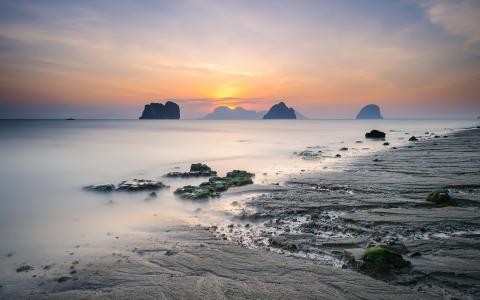 海洋海滩日落高清壁纸