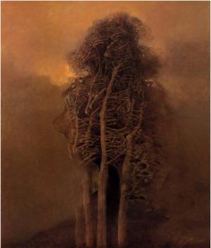 ZdzisławBeksiński，艺术品，黑暗，骷髅，树壁纸