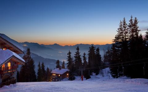 Ski Lodge Lodge滑雪缆车Snow Winter Trees House高清壁纸