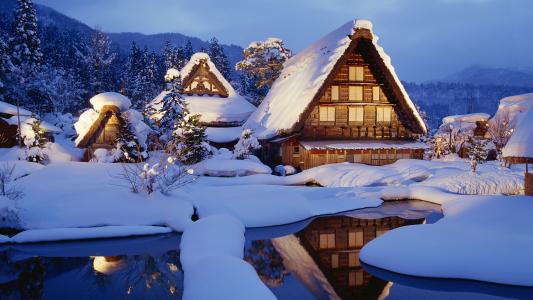 House Cabin Snow冬季高清壁纸