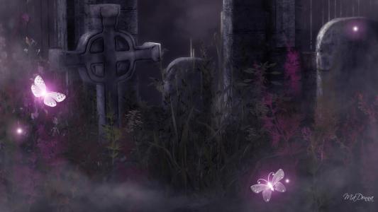 Graveyard & Butterflies wallpaper