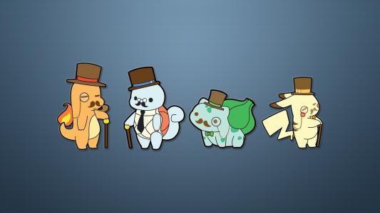 极简主义，皮卡丘，Zombey，Charmander，Squirtle，Bulbasaur壁纸