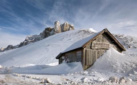 Snow Winter Cabin House平房岩石石头高清壁纸