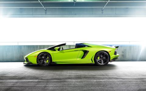 兰博基尼Aventador LP-740绿色超级跑车侧面视图壁纸