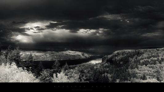 风景BW Storm Clouds Trees高清壁纸