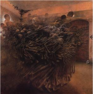 ZdzisławBeksiński，艺术品，黑暗，骨架，在地面上的壁纸