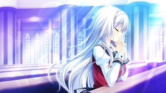 Otome ga Tsumugu锦鲤帆布，动漫女孩，阿纳斯塔西娅Alexeevna，祈祷壁纸