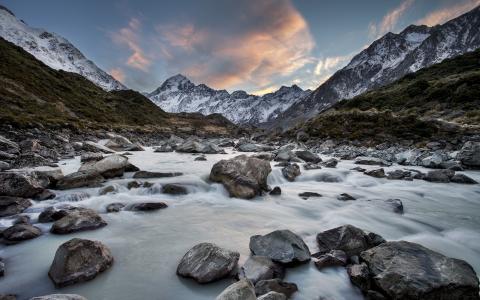 胡克河，库克山国家公园，新西兰山，岩石壁纸