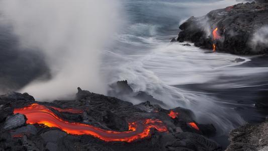 熔岩，景观，水，火山壁纸