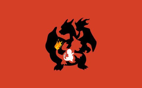 Charizard，极简主义，红色背景壁纸