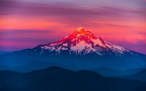 落叶松山，自然景观，山，红，夕阳壁纸
