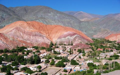 胡胡伊，阿根廷，Humahuaca，鸟瞰图，山，房屋壁纸