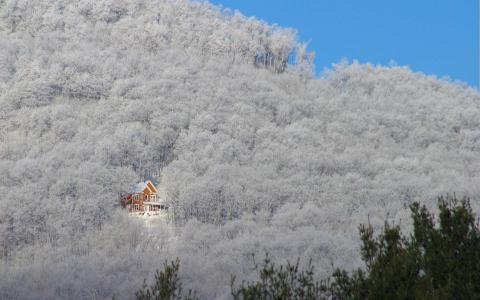 在云彩墙纸的一个议院