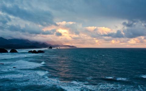 蓝色海岸日落壁纸