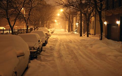 汽车，雪，冬天，灯，晚上壁纸