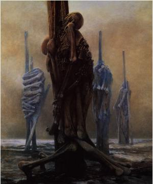 ZdzisławBeksiński，图稿，黑暗，骷髅，挂在一起壁纸