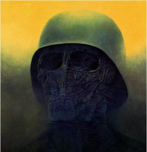 ZdzisławBeksiński，艺术品，黑暗，鬼，骷髅，头盔壁纸