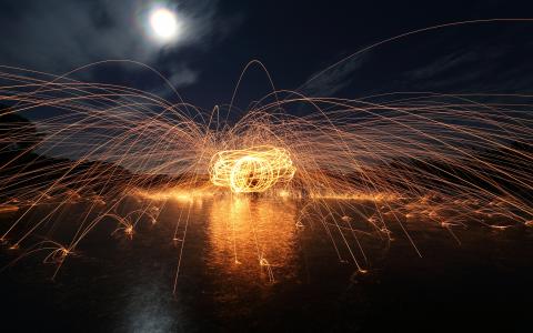 火花展览烟花夜月光高清壁纸