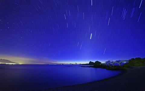 游戏中时光倒流星星海洋桥夜晚高清壁纸