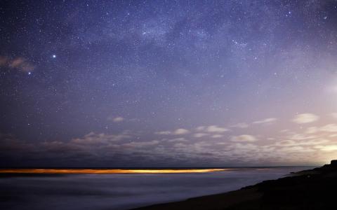 风景大自然地平线夜晚的星星天空海桌面图像壁纸