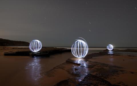 轻的绘画Timelapse海洋海滩星夜夜高清壁纸