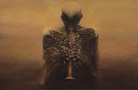 ZdzisławBeksiński，黑暗，绘画，详细，布朗，骨架壁纸