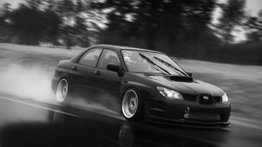 斯巴鲁WRX STI BW Wet Motion Blur高清壁纸