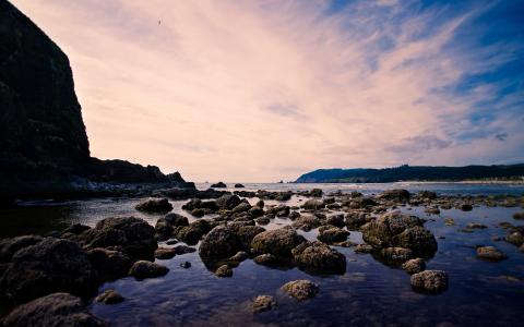 海，海岸，石头，黄昏风光壁纸