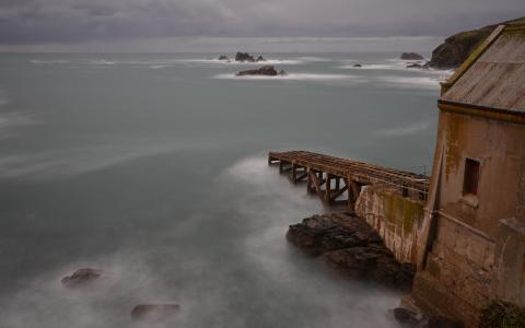 海洋岩石建筑坡道高清壁纸