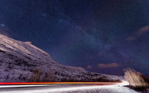 夜晚星星雪冬季游戏中时光倒流灯高清壁纸