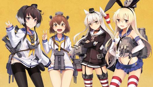 动漫女孩，Amatsukaze，Kancolle，Tokitsukaze，Yukikaze，Shimakaze壁纸