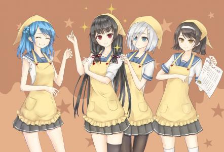 动漫女孩，Hamakaze，KanColle，Isokaze，Tanikaze，Urakaze，Kantai集合，围裙壁纸