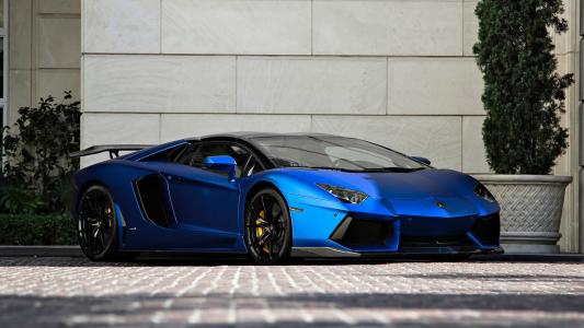 兰博基尼Aventador LP700-4蓝色超级跑车前视图壁纸