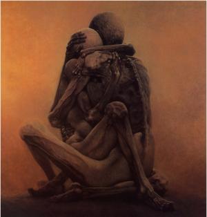 ZdzisławBeksiński，Pincels，拥抱，骨架壁纸