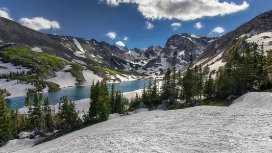 湖泊景观树木雪山高清壁纸