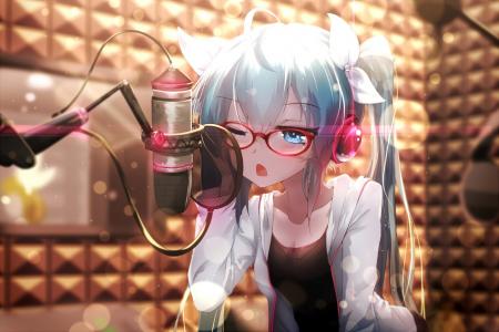 初音未来，Vocaloid，眼镜，Meganekko，Twintails壁纸