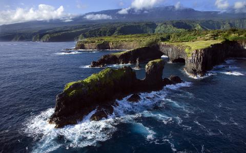 洛基海岸，太平洋，毛伊岛，夏威夷壁纸