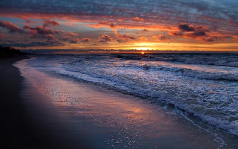 海岸美丽的夕阳景观壁纸