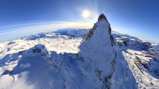 马特洪峰阳光鱼眼山脉景观雪高清壁纸