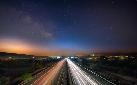 高速公路高速公路夜晚星星Timelapse HD wallpaper