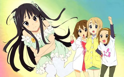 K-ON！，动漫女孩，秋山M，平泽唯，寿树，，Tainaka Ritsu，Pretty壁纸