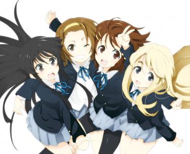 K-ON！，动漫女孩，秋山M，Tainaka Ritsu，寿树Tsumugi，平泽唯，School Uniform，友谊壁纸