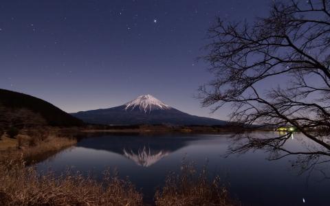 山脉景观星星湖倒影高清壁纸