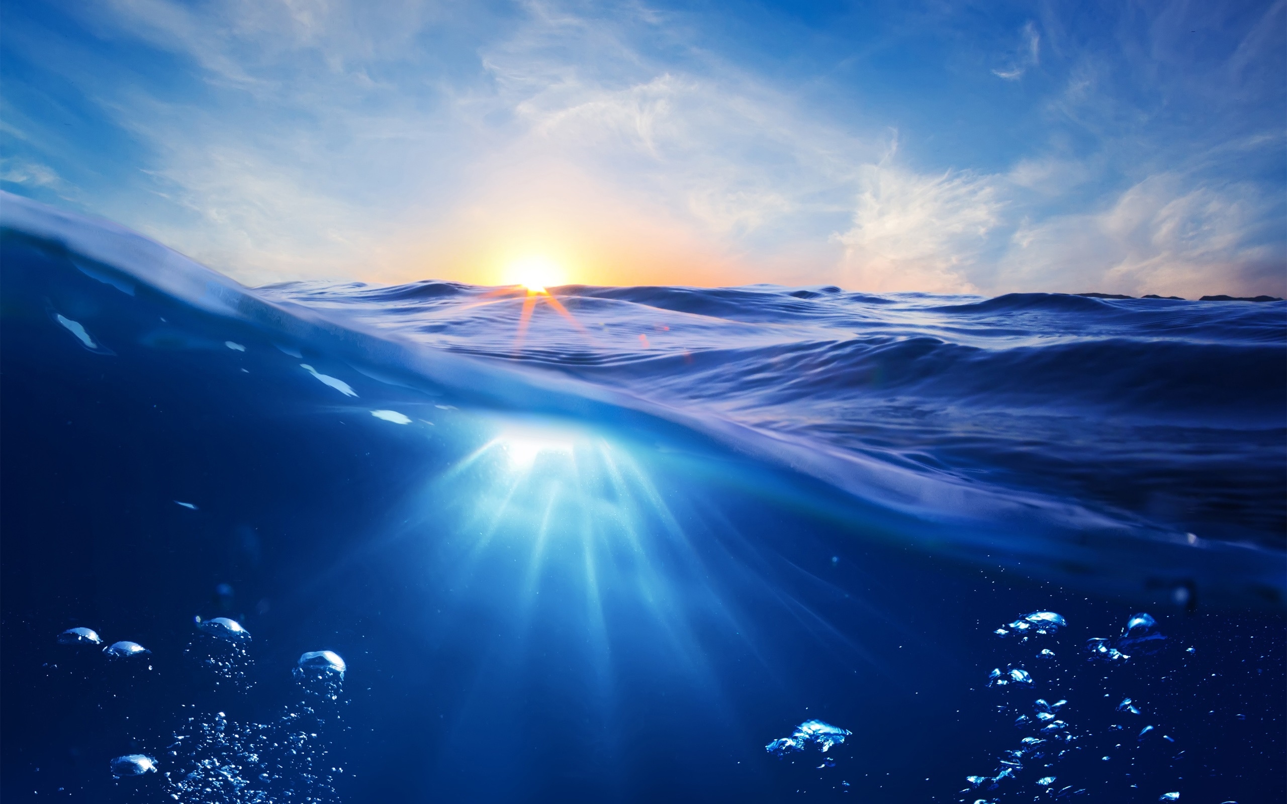 69  自然风景 69  海洋,日落,太阳,蓝色的水,气泡壁纸640x1136
