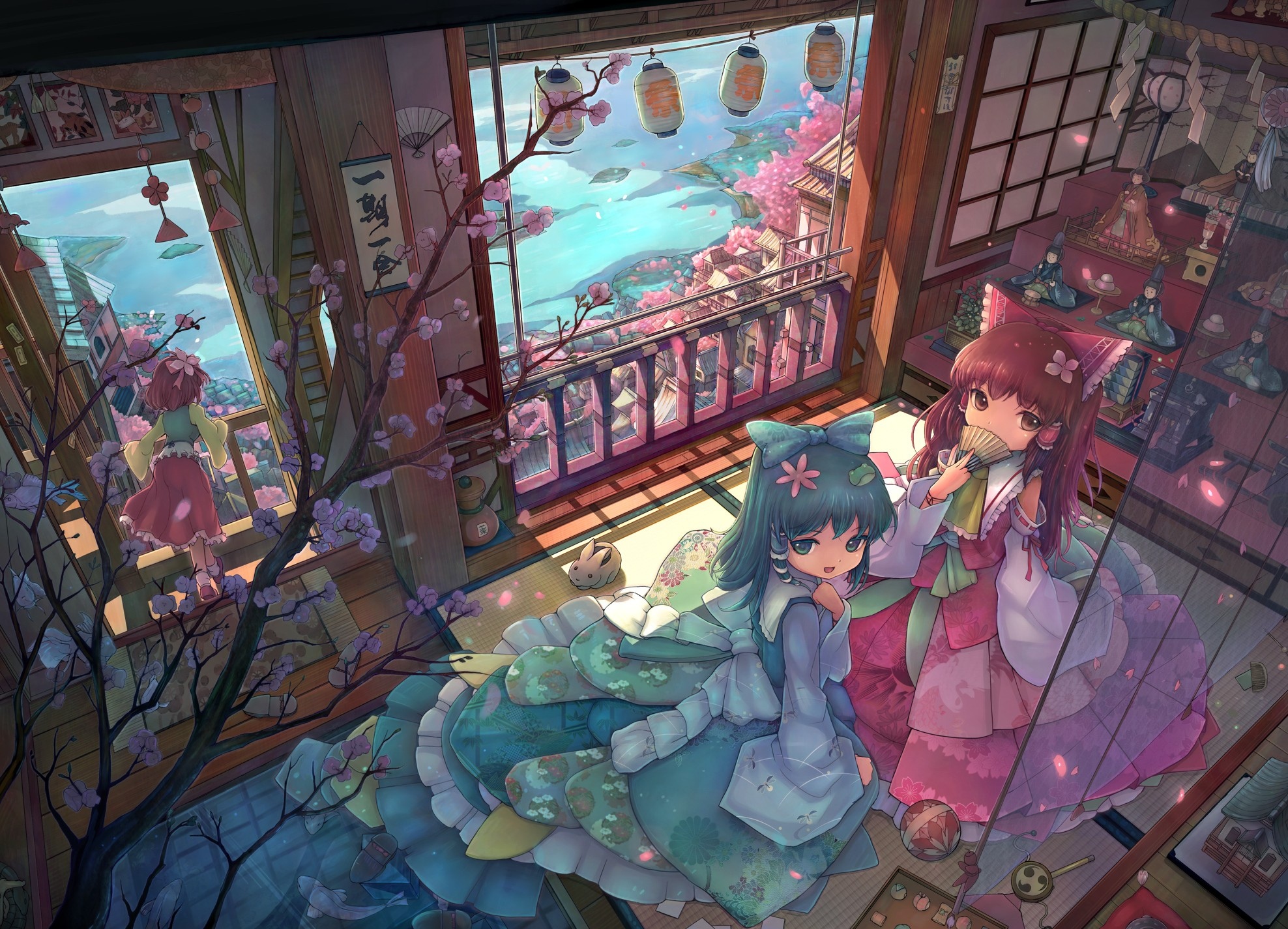 动漫女孩，房间，东方，Hakurei Reimu，Hieda no Akyuu，Kochiya Sanae壁纸